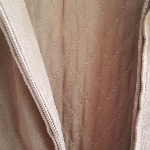 Tan Suede Leather quilted Vest faux fur collar - Picture 4 of 8